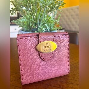 Fendi Selleria Vintage Dusty Pink Mauve Compact Wallet with Gold Hardware
